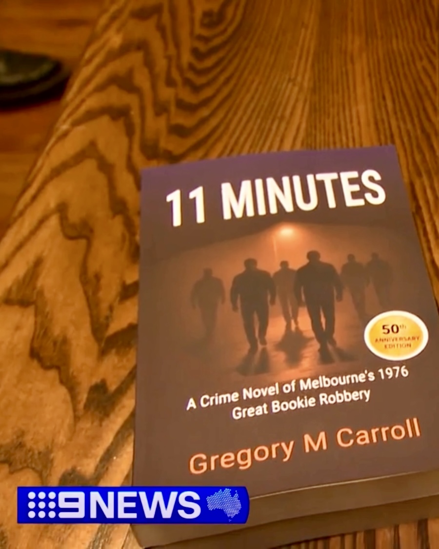 11 Minutes book cover with Channel 9 News Great Bookie Robbery anniversary coverage reference